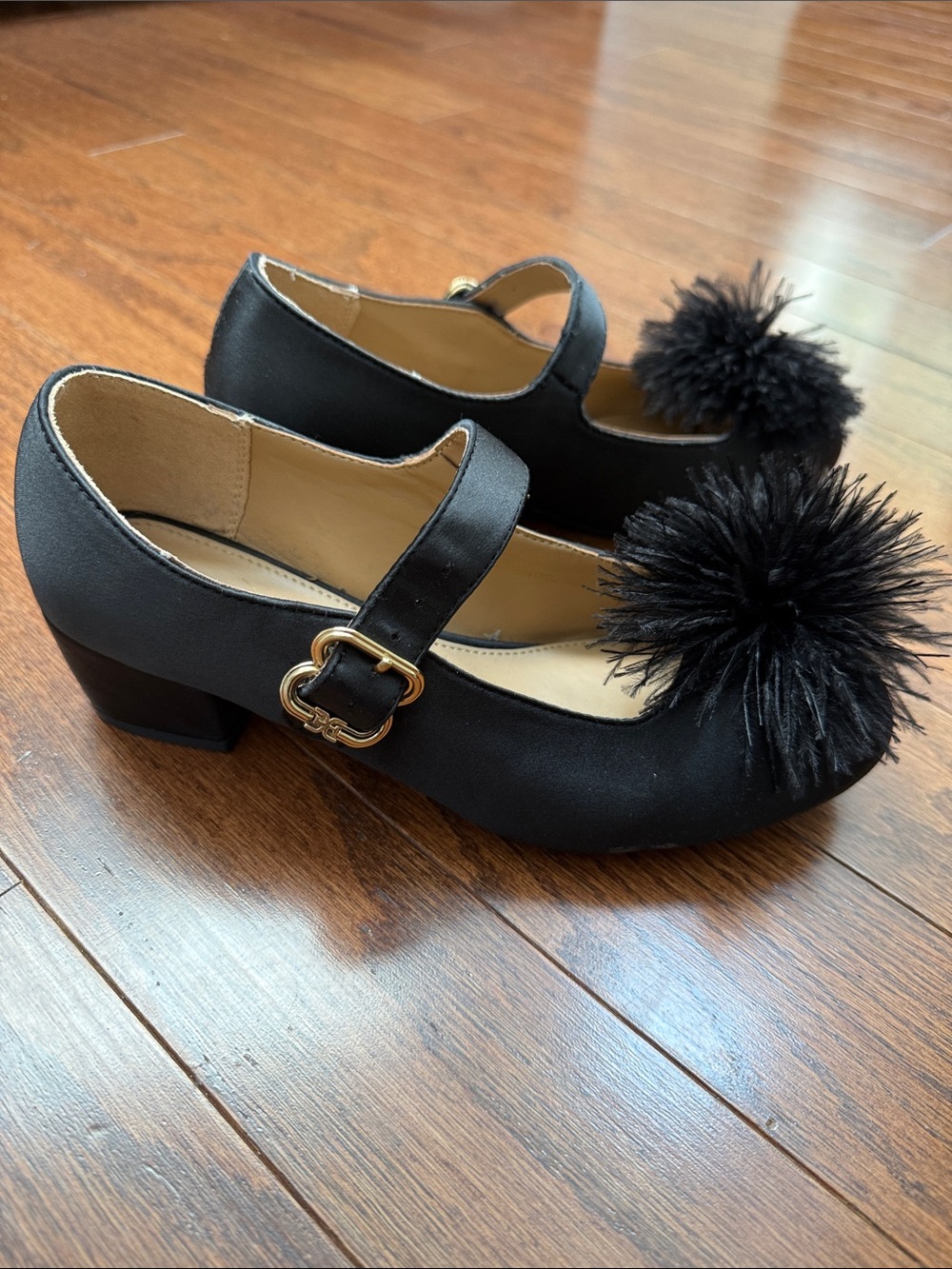 Girls Sam Edelman Black Pom Mary Jane Heel Dress Shoes